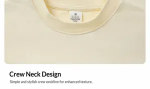 Detail of the comfortable round neck on this 380g cream-colored terry sweatshirt.