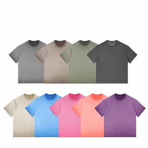 T-Shirt Homme en Coton Délavé Usé Dégradé Rétro Oversize Manches Courtes Streetwear Pullover Top Décontracté