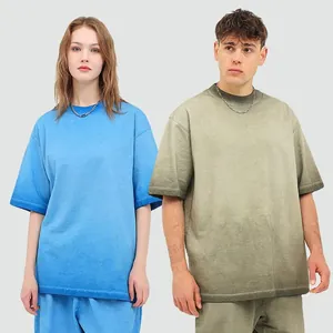 T-shirt oversize 230g en coton avec effet dégradé délavé vintage pour hommes et femmes