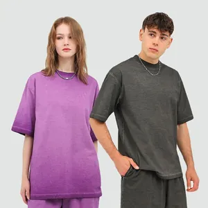 T-shirts oversize en coton 230g de haute qualité avec délavage à l'acide et dégradé violet