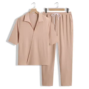 Ensemble deux pièces décontracté abricot pour hommes avec chemise et pantalon