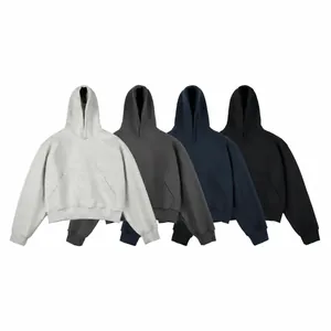 Men's Boxy Heavyweight Combed Cotton Hoodie Oversized Dropped Shoulder Streetwear Sweatshirt With Kangaroo Pocket Casual Top