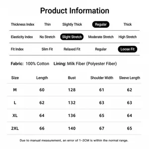 Detailed size chart and fabric info for Boxy short loose hooded cotton sweatshirt.