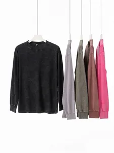 Multi-color display of vintage washed heavy-weight long-sleeved cotton T-shirts for men.