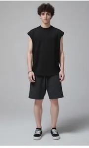 Vue en pied d'un mannequin portant un gilet sans manches en coton noir de 210g