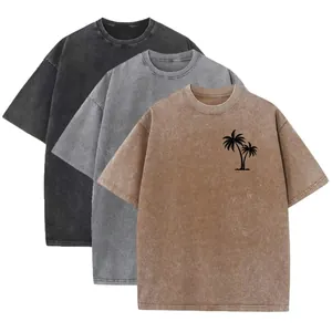 T-shirt vintage délavé oversize à imprimé palmier, pack de 3 couleurs assorties