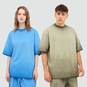 Oversized acid wash gradient cotton T-shirt and shorts set for both men and women