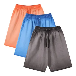 Set of vintage washed gradient cotton shorts for men with elastic drawstring waist
