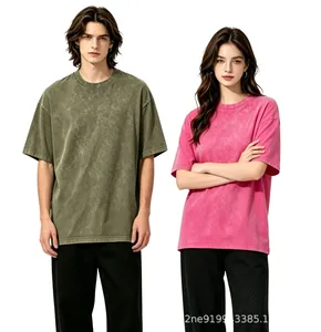 Unisex vintage πλυμένα βαριά μπλουζάκια oversized σε λαδί και ροζ βαμβακερό ύφασμα