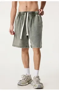 Vintage washed cotton men's shorts featuring an elastic waist and white drawstring