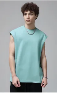 Débardeur premium homme en coton vert clair sans manches, coupe urbaine décontractée