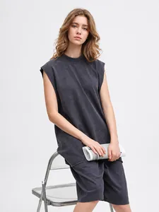 Vintage washed charcoal grey sleeveless vest in oversized fit for a relaxed look