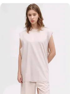 Vintage washed 230g heavy fabric oversized sleeveless tank top in beige for men women