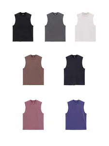 Vintage 230g heavy washed men's sleeveless tank top in multiple retro color options