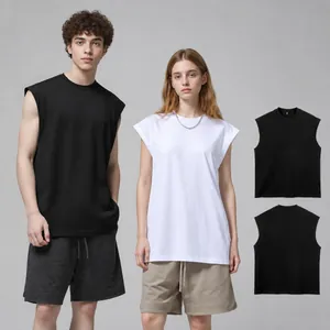 Débardeur sans manches oversize 210g en pur coton pour hommes et femmes style urbain