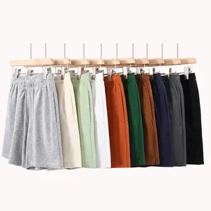Short en Coton Décontracté d'Été pour Hommes Coupe Ample Couleur Unie Avec Taille Élastique à Cordon pour Extérieur