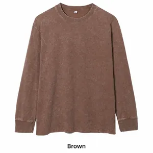 Vintage washed heavy cotton long sleeve T-shirt in brown