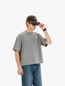 Hochwertiges 250g Boxy Fit Crop T-Shirt im American Street Style in gewaschenem Lavagrau