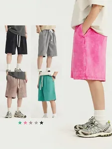 Short homme en molleton épais avec effet délavé et cordon de serrage, coupe ample