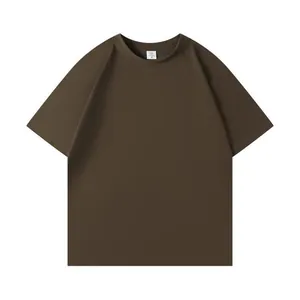 Camiseta de manga corta oversize en algodón puro pesado marrón oscuro de primera calidad