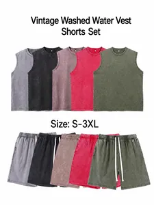 Vintage Washed Cotton Tank Top And Shorts For Men Casual Oversized Sleeveless Vest Retro Streetwear Athletic Top And Bottom