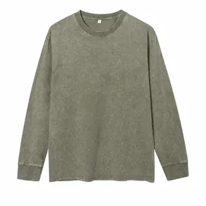Vintage army green acid wash heavy weight cotton long sleeve T-shirt with ribbed cuffs