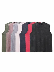 Men's 240G vintage washed 100% cotton sleeveless tank tops in multiple colors