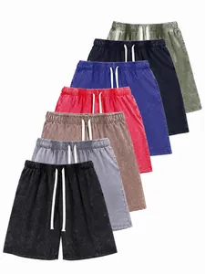 Men's vintage washed cotton shorts in multi-color set, loose fit with drawstring S-4XL