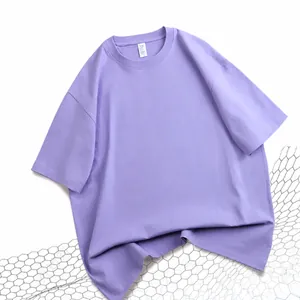 Purple heavyweight drop shoulder 100% cotton T-shirt featuring classic crew neck design