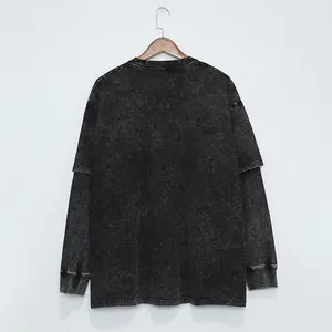 Close-up showing the acid-wash texture of a vintage fake two-piece cotton long sleeve tee