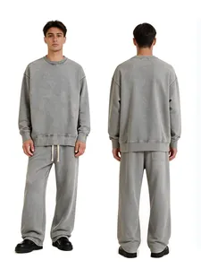 Completo tuta grigia slavata 400g felpa oversize e pantaloni sportivi a gamba larga
