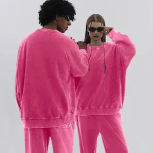 Unisex oversized vintage wash neon pink sweatshirt and matching track pants set