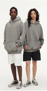 Vintage washed grey oversized hoodie streetwear style worn by male and female models