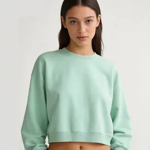 Classic mint green cropped crewneck sweatshirt for women made with 350g premium fabric