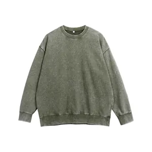 Vintage acid-washed oversized crewneck sweatshirt in olive green, loose fit unisex style