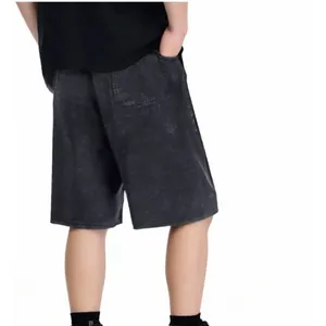 Vintage washed black cotton shorts with a relaxed five-point fit and back pocket