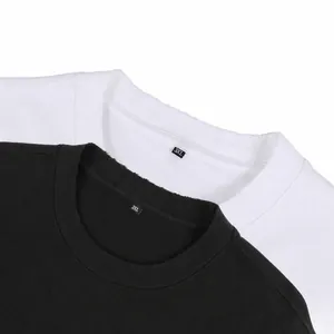 Men Heavyweight Cotton Distressed T-Shirt Casual Loose Fit Round Neck Top Streetwear Solid Color Short Sleeve Tee