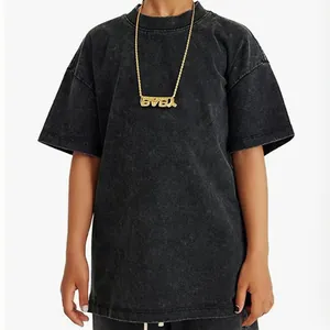 Βαρύ ξεπλυμένο oversized μαύρο μπλουζάκι για παιδιά vintage streetwear στυλ