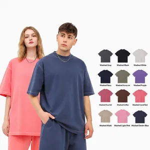 Men Retro Washed Heavyweight Cotton T-Shirt Relaxed Oversized Fit Distressed Vintage Texture Short Sleeve Top Street Style