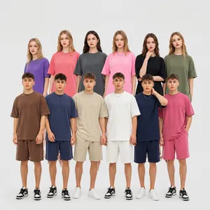 Heavyweight 260g vintage washed cotton oversized T-shirt and shorts set for men and women