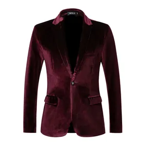 Detail of a burgundy velvet blazer showing fabric texture and single button design