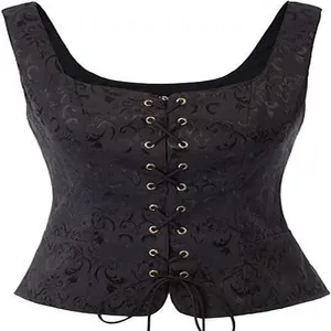 Vintage schwarze Renaissance-Jacquard-Korsettweste mit Schnürung vorne