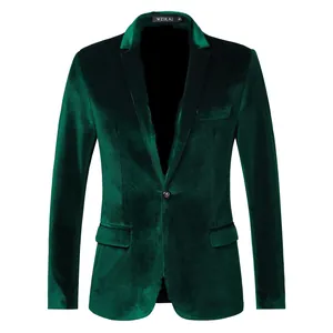 Macro detail of high-quality emerald green gold velvet slim fit blazer for stylish men