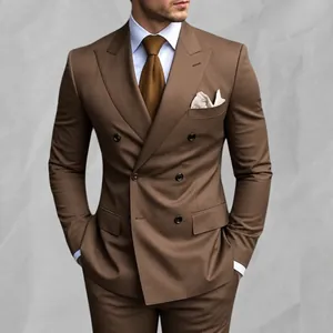Ανδρικό Business Casual Σταυρωτό Σετ Κοστουμιού Slim Fit Γαμπριάτικο Κοστούμι Πέτο Peak Blazer Και Παντελόνι Top And Bottom