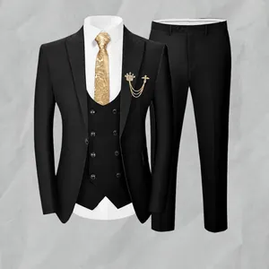 Completo da Uomo Slim Fit 3 Pezzi Business Formale Matrimonio Blazer Gilet Pantaloni Monopetto Un Bottone Poliestere