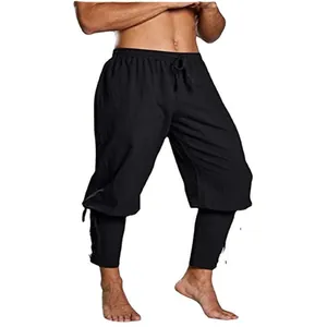 Schwarze mittelalterliche Wikinger Piratenhose mit Schnürung an der Wade und Kordelzug