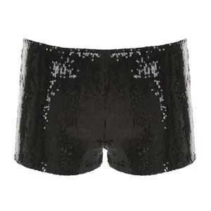 Fashionable black sequined low waist slim fit shorts for party and sexy club wear