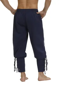Rückansicht der mittelalterlichen Wikingerhose mit Schnürung an den Knöcheln in Marineblau