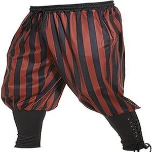 Detailansicht der mittelalterlichen Wikinger-Piratenhose mit rot-schwarzen Streifen