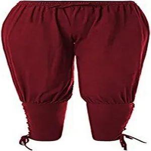 Detailansicht der mittelalterlichen Wikinger Piratenhose mit Schnürung in Burgunderrot.